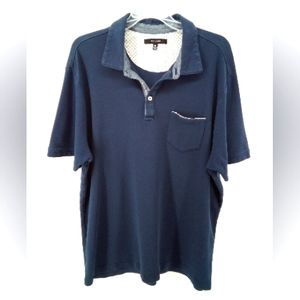 Men's Tahari 100% Cotton Short Sleeve Shirt Dark Blue Pocket Buttons Polo XL